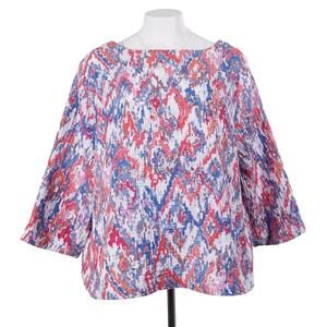 HABITAT Top XL Blue Red Abstract Print Gauze Cotton 3/4 Sleeve Boxy Oversized